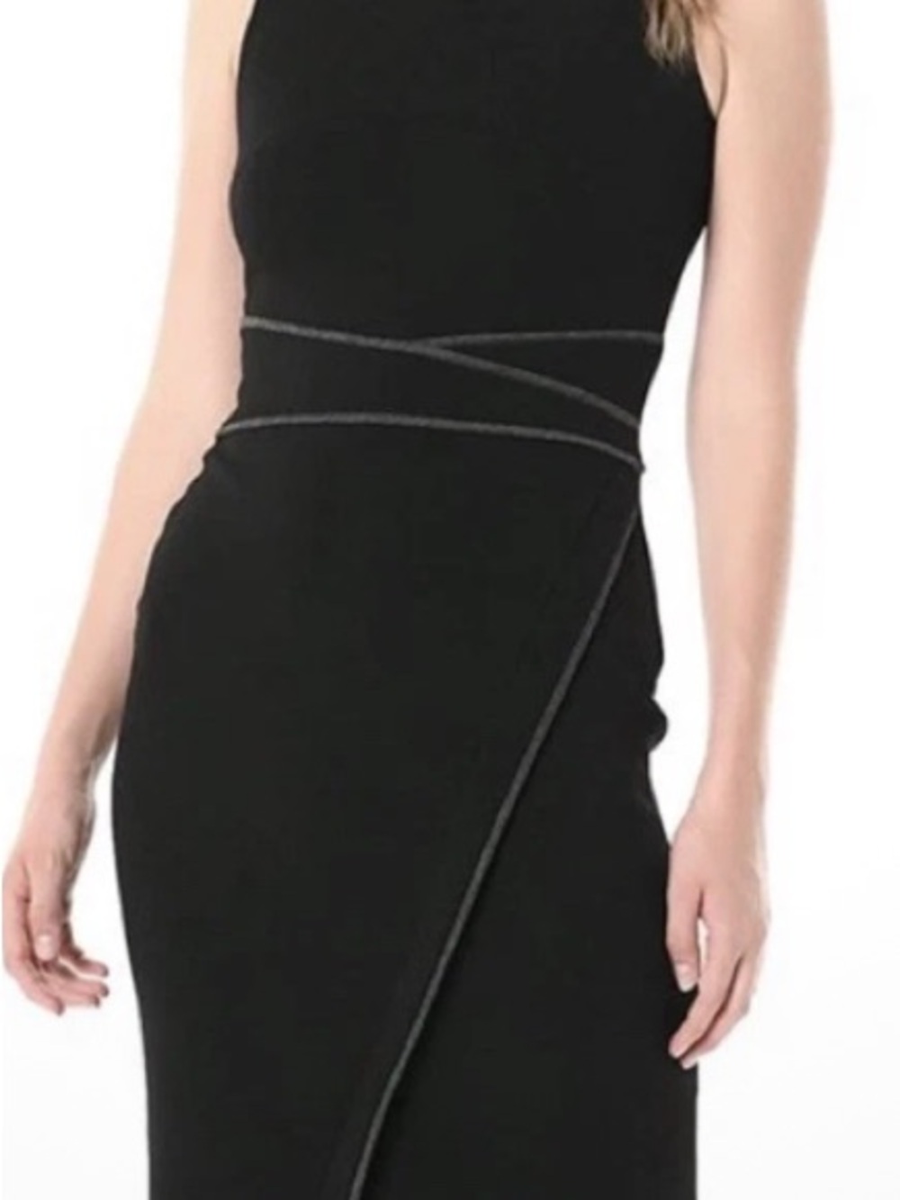 Tommy Hilfiger Black Sleeveless Midi Sheath Dress with Contrast Piping